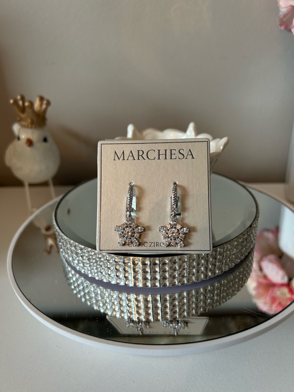 NWT! Marchesa Cubic Zirconia Solver-Tone Star Drop Earrings